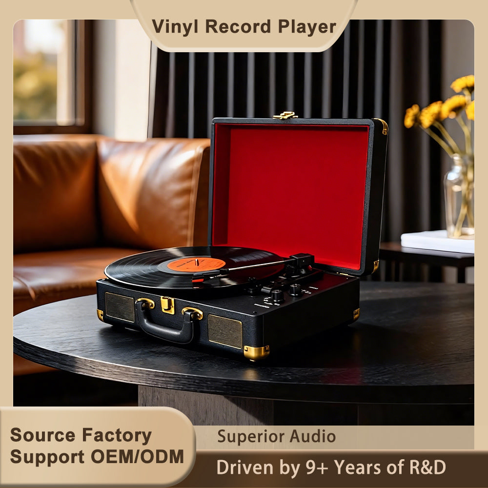 TR102-D Portable Bluetooth Suitcase Record Player with Built-in Stereo Speakers
