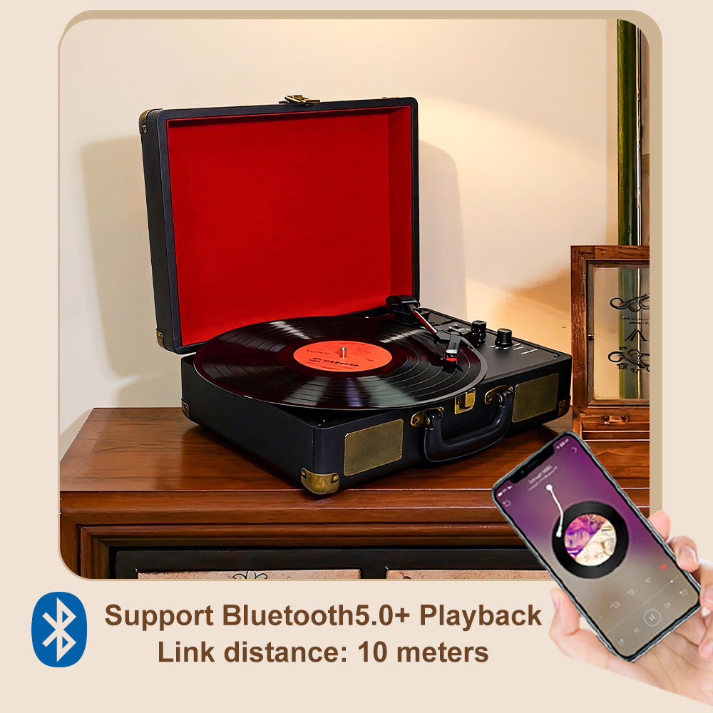 TR102-D Portable Bluetooth Suitcase Record Player with Built-in Stereo Speakers