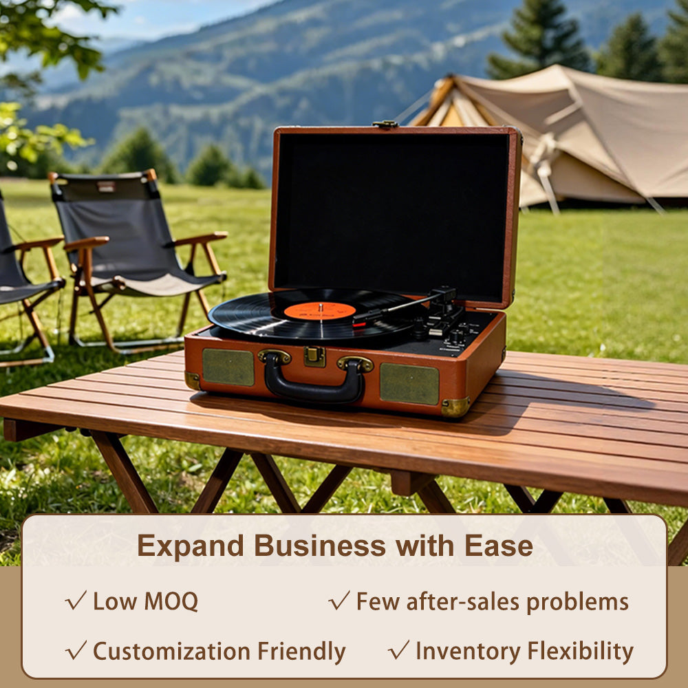 TR102-D Portable Bluetooth Suitcase Record Player with Built-in Stereo Speakers