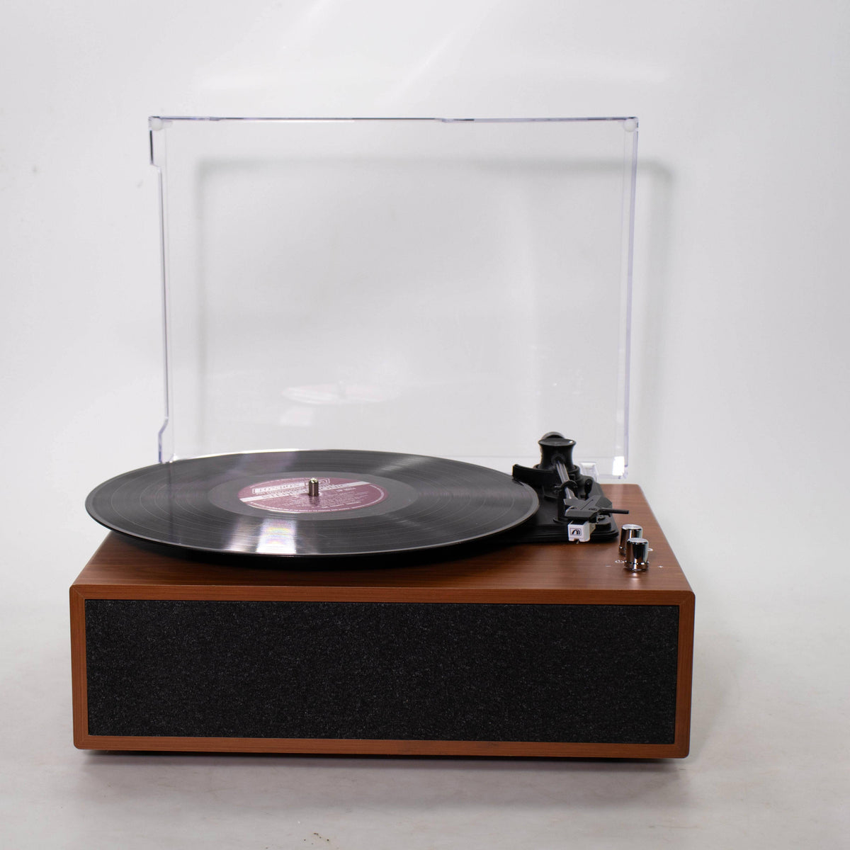 M102 Wood-Grain Bluetooth Record Player with Built-in Stereo Speakers