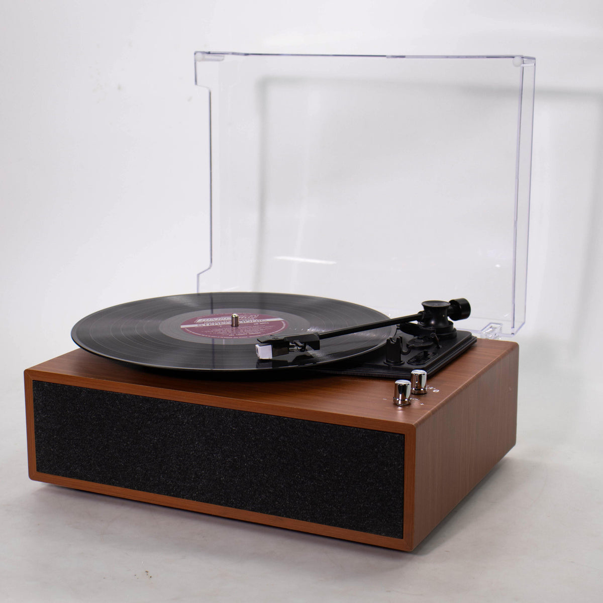 M102 Wood-Grain Bluetooth Record Player with Built-in Stereo Speakers