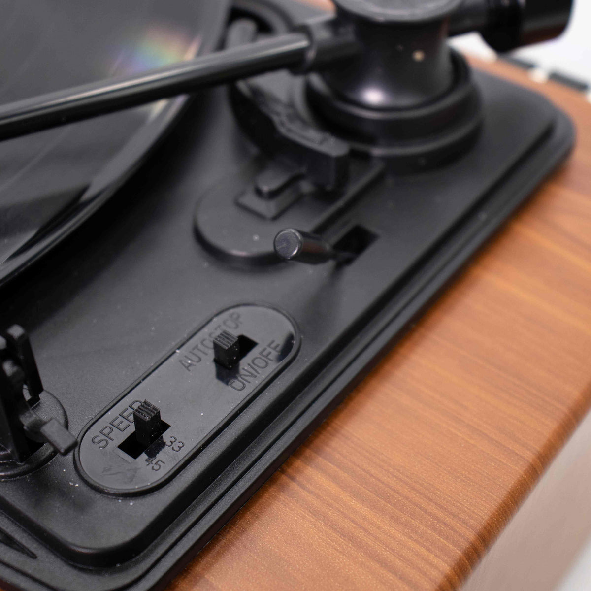 M102 Wood-Grain Bluetooth Record Player with Built-in Stereo Speakers