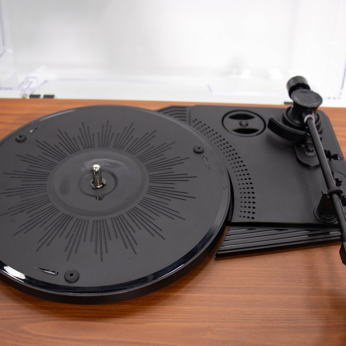 M102 Wood-Grain Bluetooth Record Player with Built-in Stereo Speakers