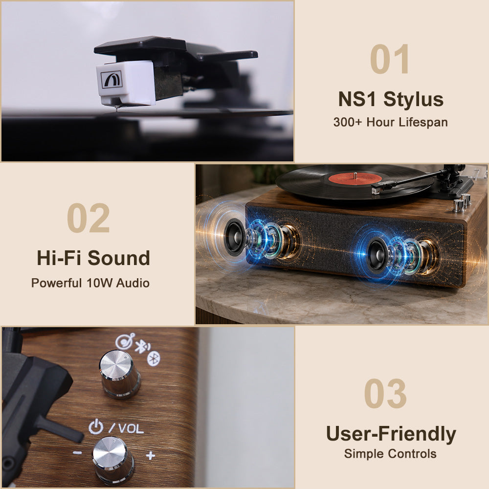 M103 Bluetooth Record Player with Bluetooth Input & Output and Built-in Speakers