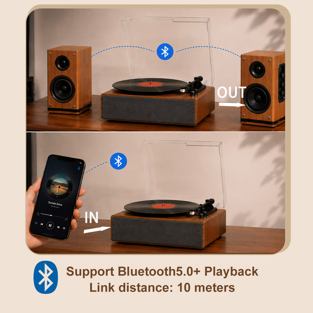 M103 Bluetooth Record Player with Bluetooth Input & Output and Built-in Speakers