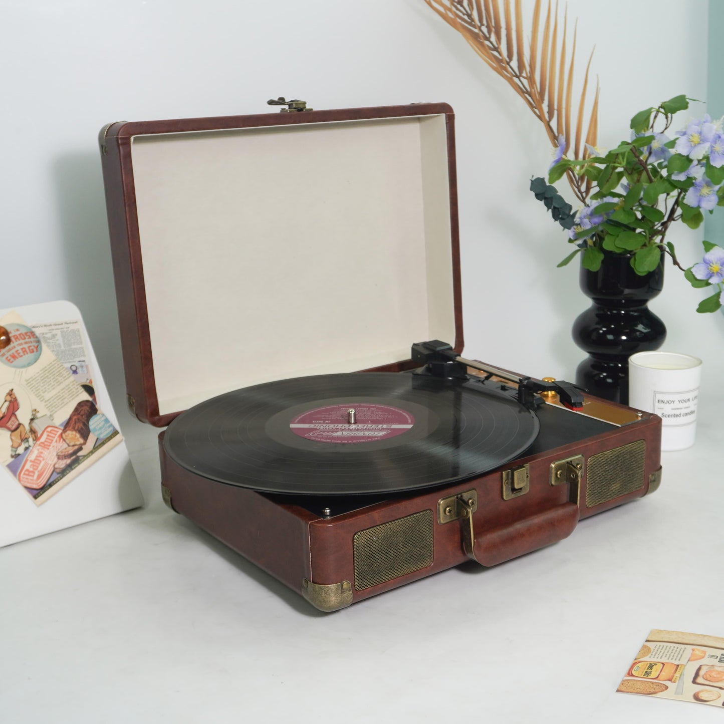 TR103-BT Rechargeable Portable Suitcase Record Player | Built-in Battery & Type-C Charging | Bluetooth & Speakers | OEM/ODM Factory Direct