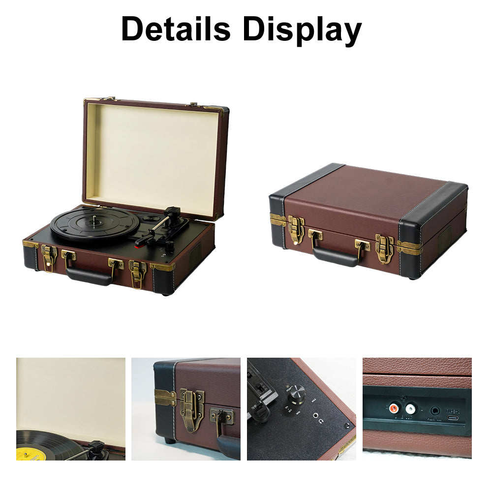 TR106 3-Speed Bluetooth Suitcase Record Player with Ruby Stylus